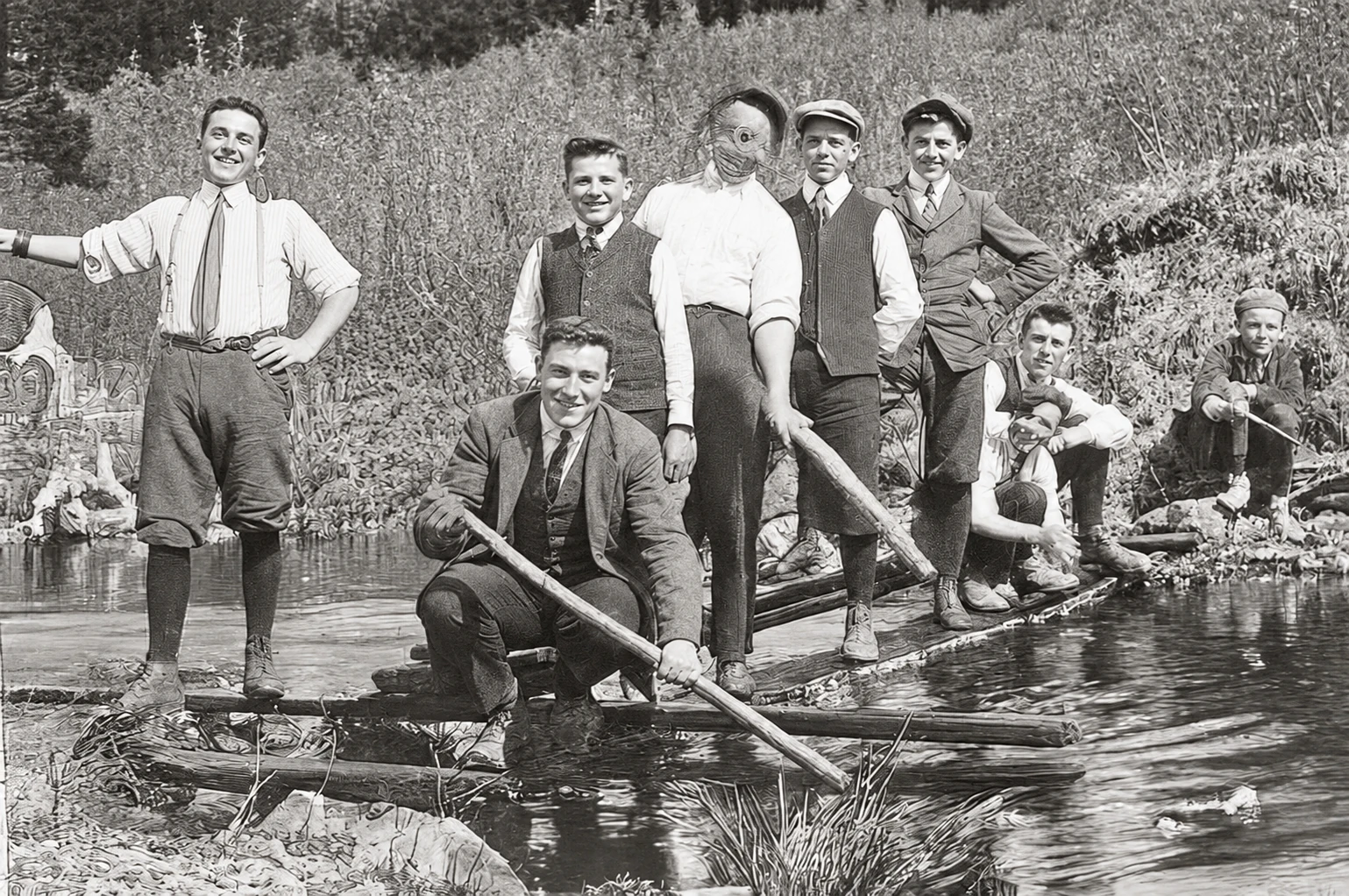 Juvenists at a log drive