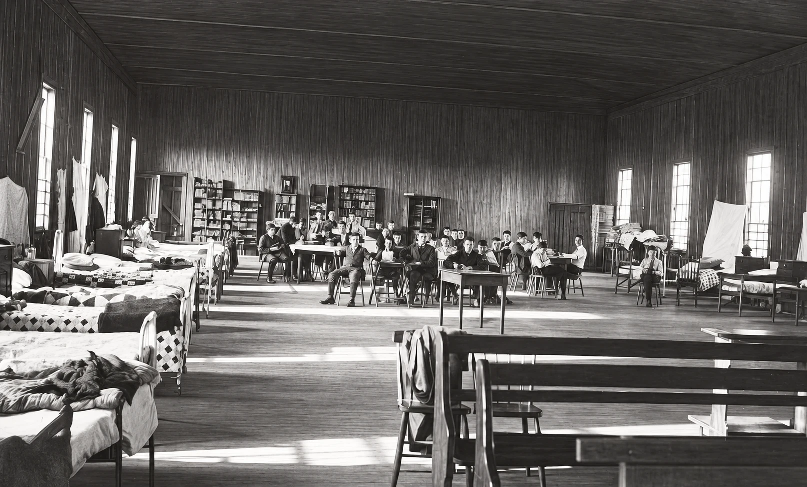 Study room and dormitory in the rink after the fire